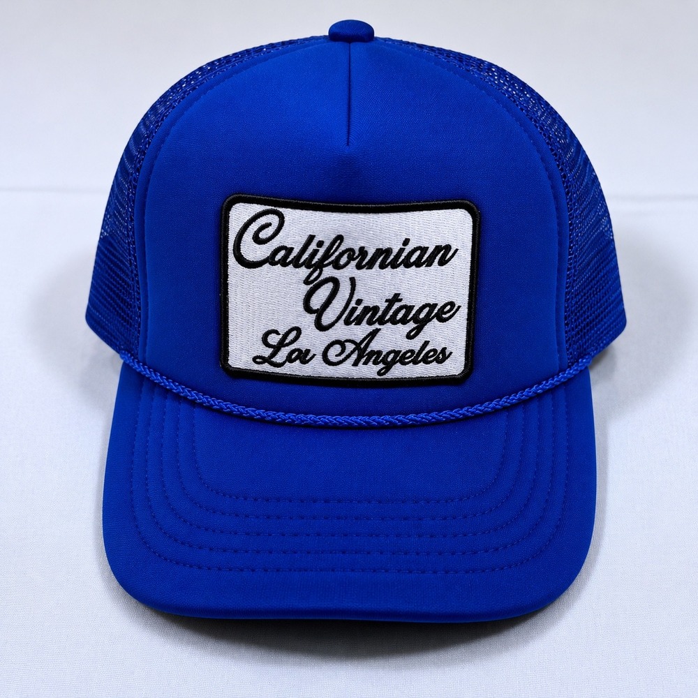 Californian Vintage Los Angeles Trucker Hat Royal Blue OTTO Snapback Mesh Cap XL